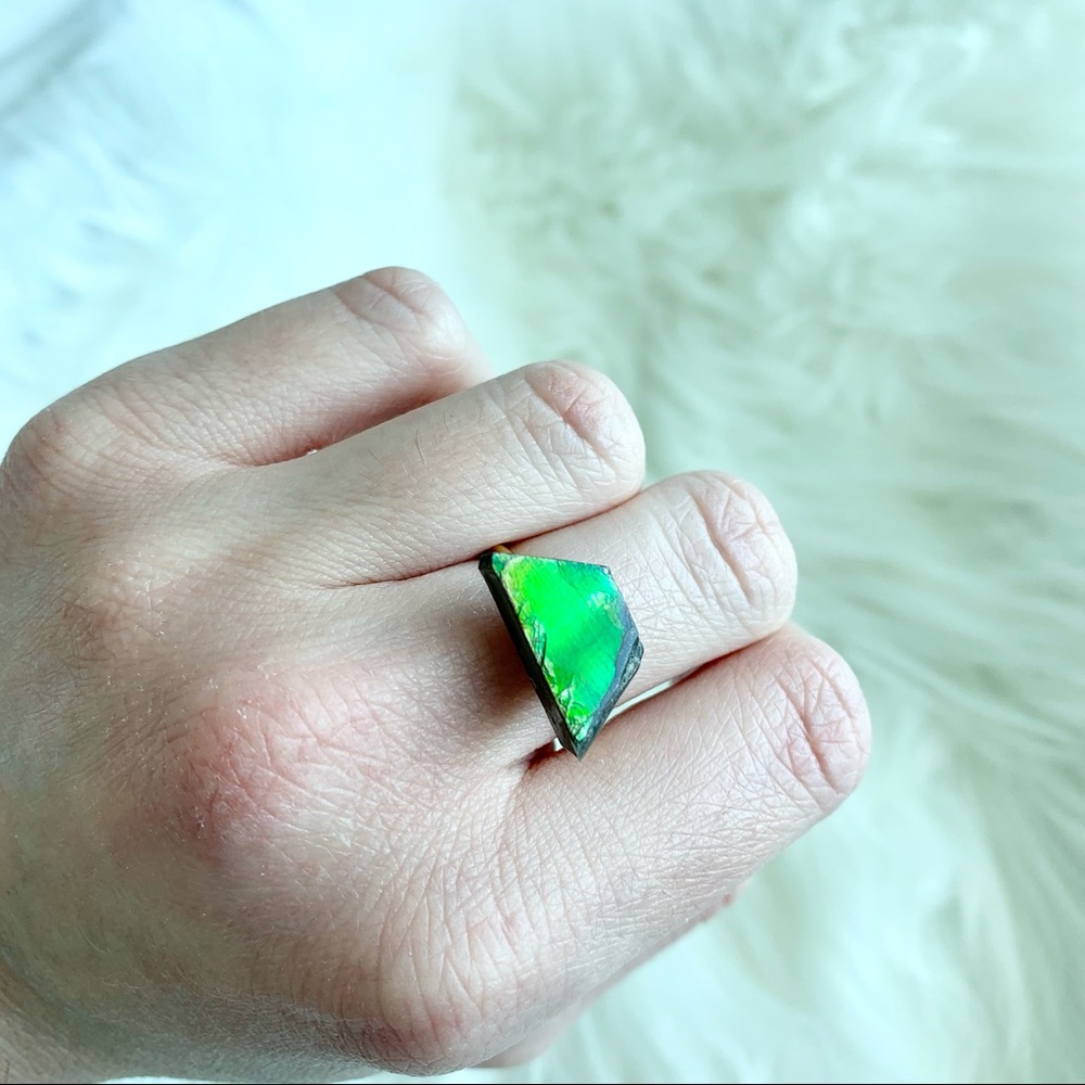 Green Ammolite Stone 14k Gold Ring Adjustable Size